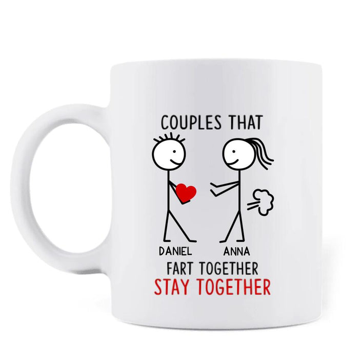 Custom Personalized Fart Couple Coffee Mug - Couples That Fart Together Stay Together - Gift Idea For Couple/ Husband/ Wife/ Valentines/ Anniversary/ Mother's Day Gift For Wife From Husband