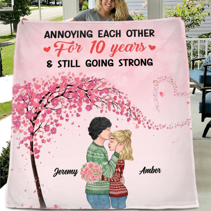 Custom Personalized Kissing Couple Quilt/Fleece Blanket/Pillow Cover - Gift Idea For Couple/Lovers - Annoying Each Other For 10 Years & Still Going Strong