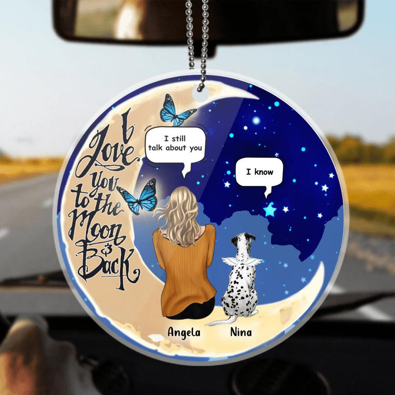 Personalized Car Ornament - Gift For Family Dog/Cat Lovers - Memorial Dog Moon Ornament - Up to 4 Pets