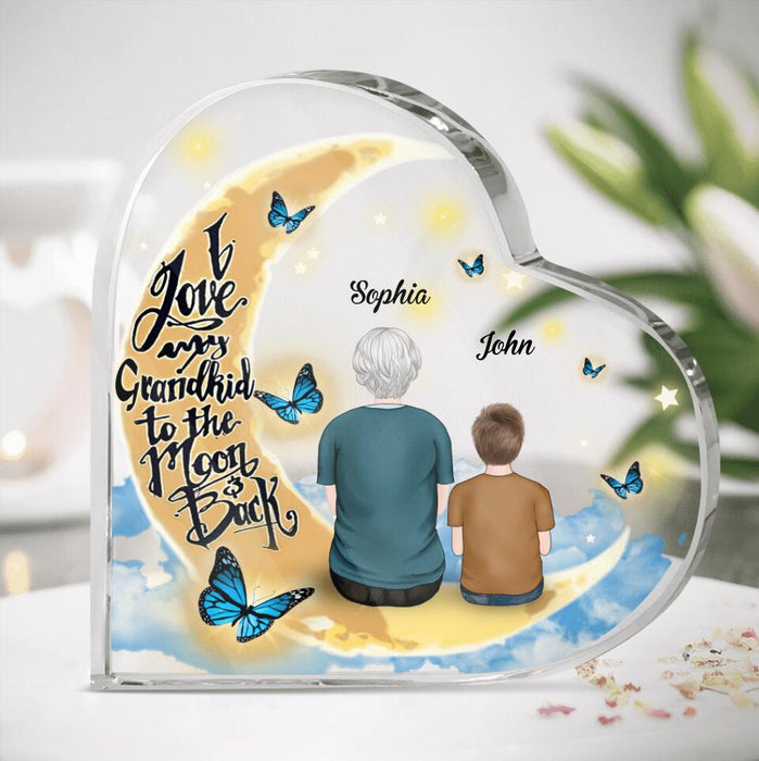 Custom Personalized Grandma Heart-Shaped Acrylic Plaque - Grandma With Upto 4 Kids - Memorial Gift Idea - I Love My Grandkid To The Moon & Back