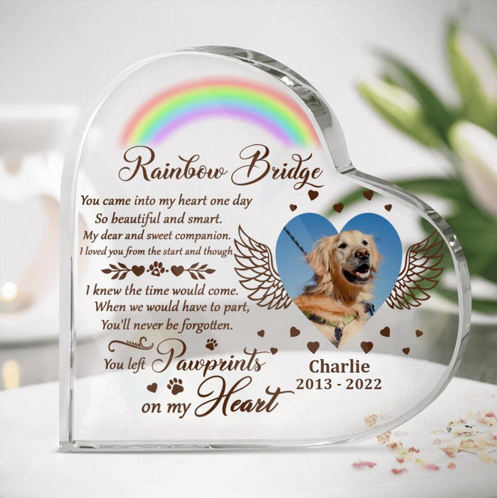 Custom Dog Photo Crystal Heart - Memorial Gift Idea For Dog Lover - You Left Pawprints On My Heart