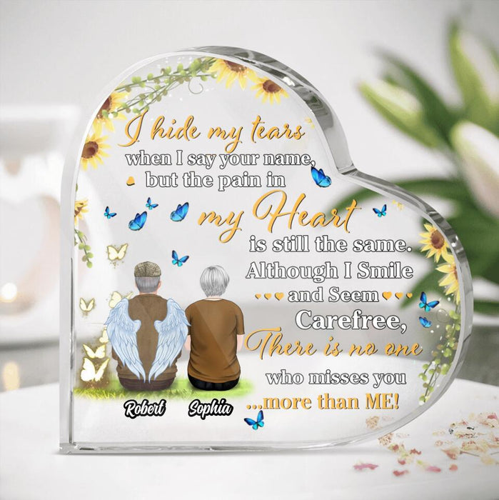 Custom Personalized Memorial Crystal Heart - Memorial Gift Idea For Couple - I Hide My Tears When I Say Your Name