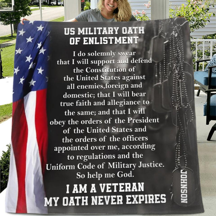 Custom Personalized US Military Quilt/Single Layer Fleece Blanket - US Military Oath Of Enlistment