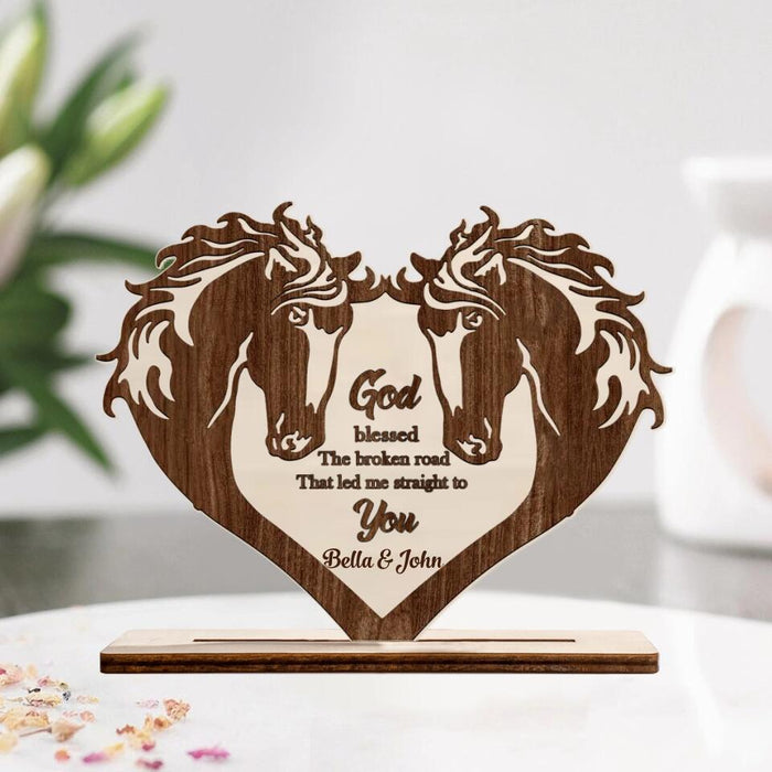 Custom Personalized Couple Horse Wooden Plaque - Gift Idea For Couple/ Horse Lover - God Blessed The Broken Road That Led Me Straight To You