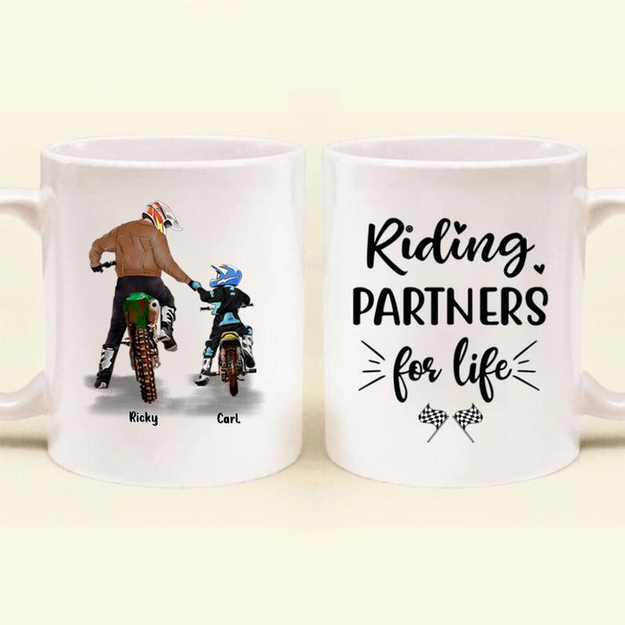 Custom Personalized Father and Sons Bikers Coffee Mug - Father and 1 Son, Up to 2 Sons - Best Gift for Biker Dad, Sons