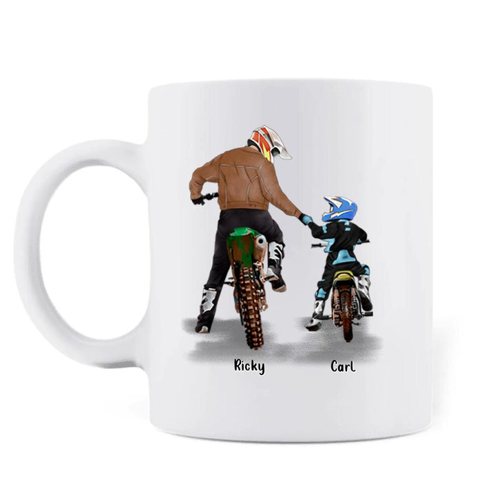 Custom Personalized Father and Sons Bikers Coffee Mug - Father and 1 Son, Up to 2 Sons - Best Gift for Biker Dad, Sons