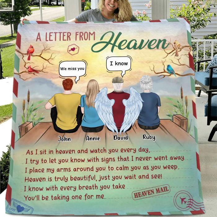 Custom Personalized Memorial Family Fleece/Quilt Blanket - Memorial Gift Idea For Family Members - Upto 4 People - A Letter From Heaven