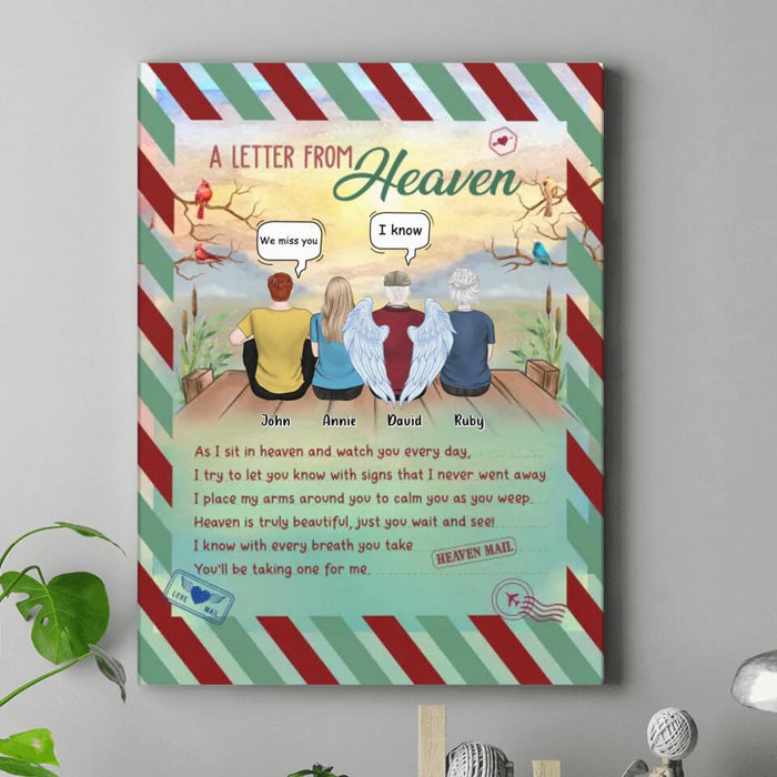 Custom Personalized Memorial Family Canvas - Memorial Gift Idea For Family Members - Upto 4 People - A Letter From Heaven