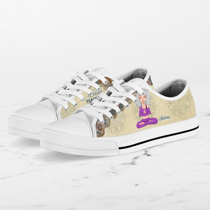 Custom Personalized Yoga Canvas Low Top Sneakers - Gift for Yoga Lover