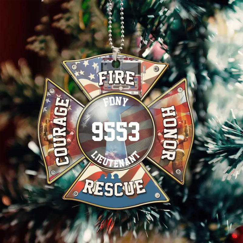 Personalized Christmas Acrylic Ornament - Gift Idea For Firefighter - Fire, Honor, Rescue, Courage