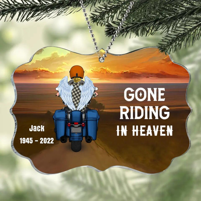 Custom Personalized Memorial Biker Rectangle Acrylic Ornament - Memorial Gift Idea For Father's Day - Gone Riding In Heaven