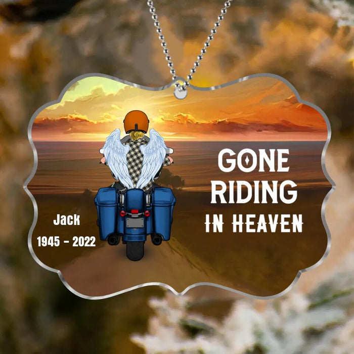 Custom Personalized Memorial Biker Rectangle Acrylic Ornament - Memorial Gift Idea For Father's Day - Gone Riding In Heaven