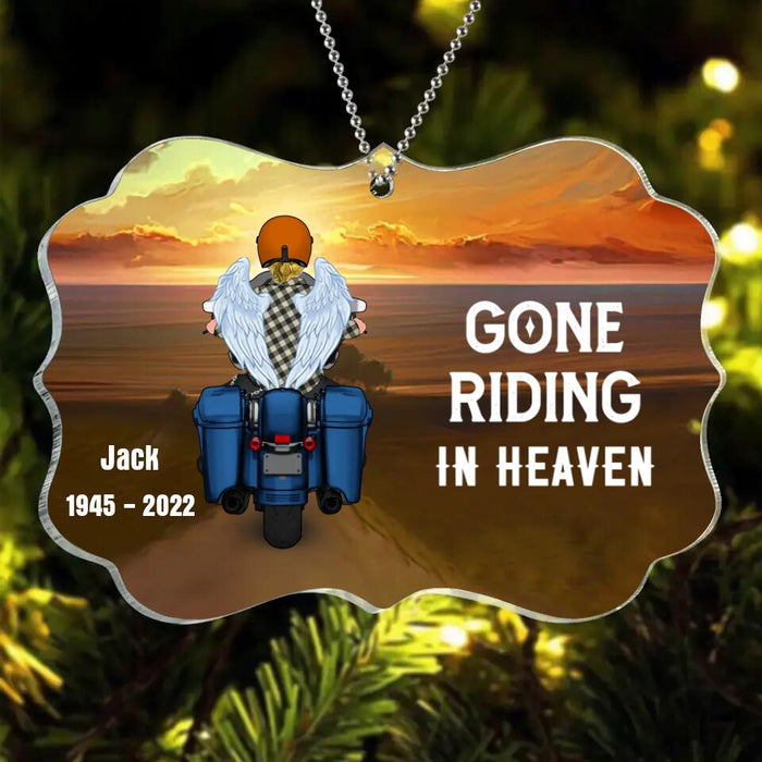 Custom Personalized Memorial Biker Rectangle Acrylic Ornament - Memorial Gift Idea For Father's Day - Gone Riding In Heaven