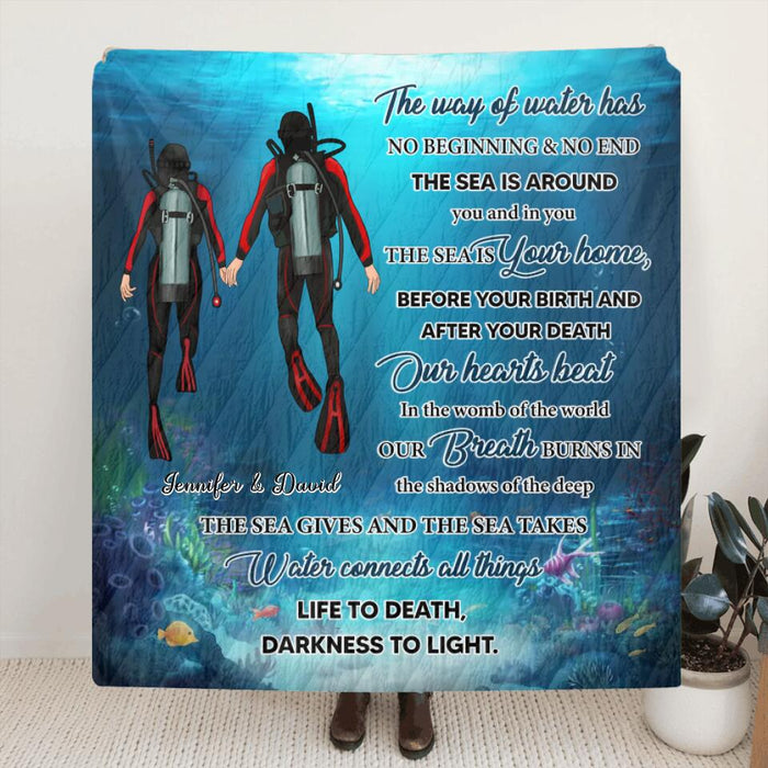 Custom Personalized Diving Single Layer Fleece Blanket/ Quilt Blanket - Gift Idea For Couple/ Diving Lover - The Way Of Water Has No Beginning And No End