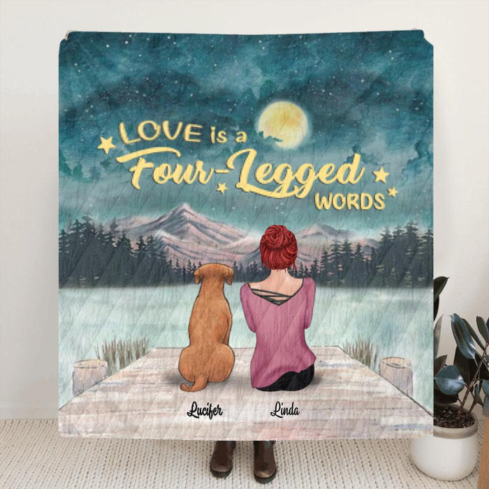Custom Personalized Pets Mom Quilt/ Fleece Blanket - Mom With Upto 5 Pets - Best Gift For Cat Lovers, Dog Lovers - Love Is Four-Legged Words - FD19NO