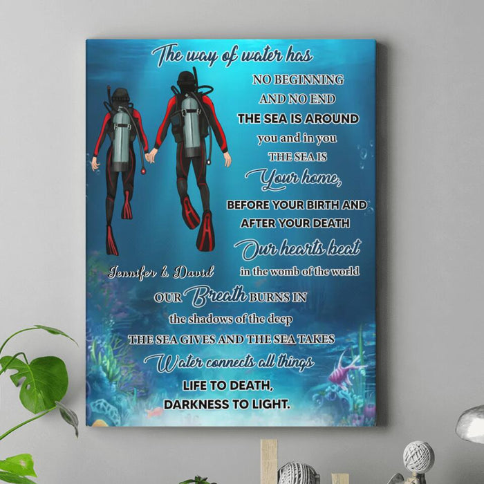 Custom Personalized Diving Canvas - Gift Idea For Couple/ Diving Lover - The Way Of Water Has No Beginning And No End