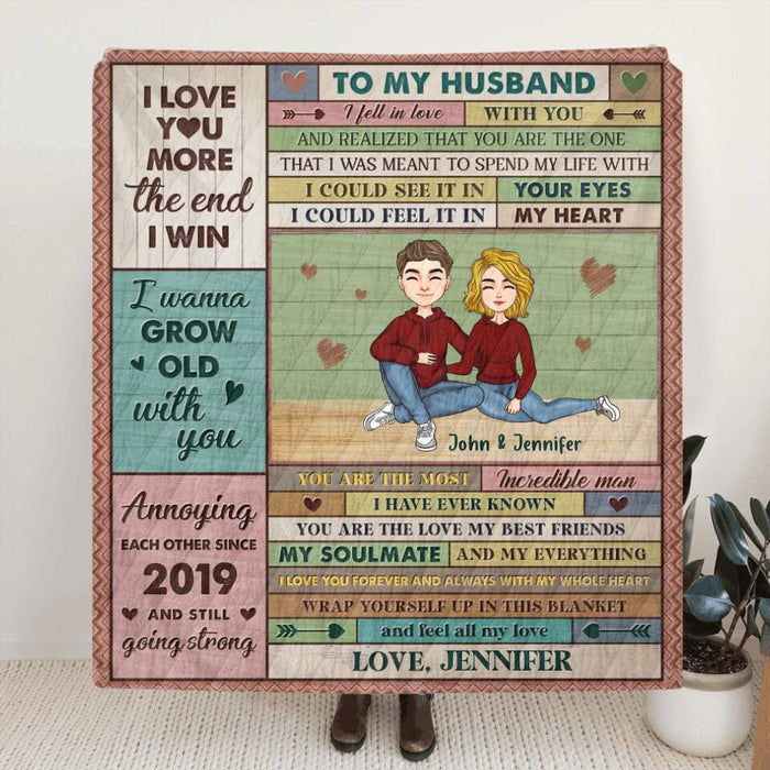 Personalized To My Husband Single Layer Fleece Blanket/ Quilt - Valentines Gift Idea From Wife To Husband - I Wanna Grow Old With You