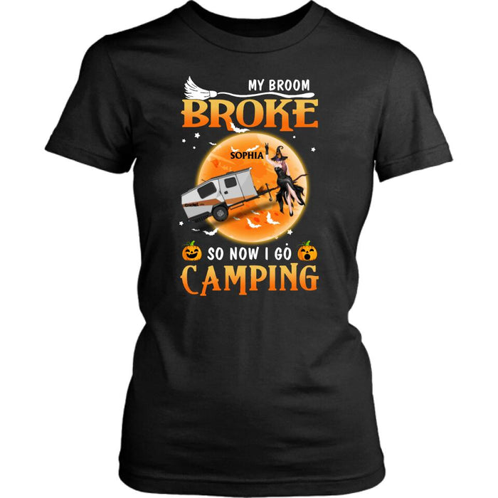 Custom Personalized Camping Witch T-Shirt/Hoodie/Long Sleeve/Sweatshirt - Gift Idea For Halloween/ Birthday - My broom broke so now I go camping