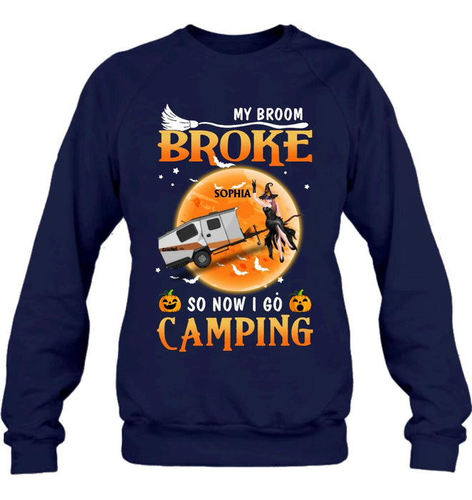 Custom Personalized Camping Witch T-Shirt/Hoodie/Long Sleeve/Sweatshirt - Gift Idea For Halloween/ Birthday - My broom broke so now I go camping