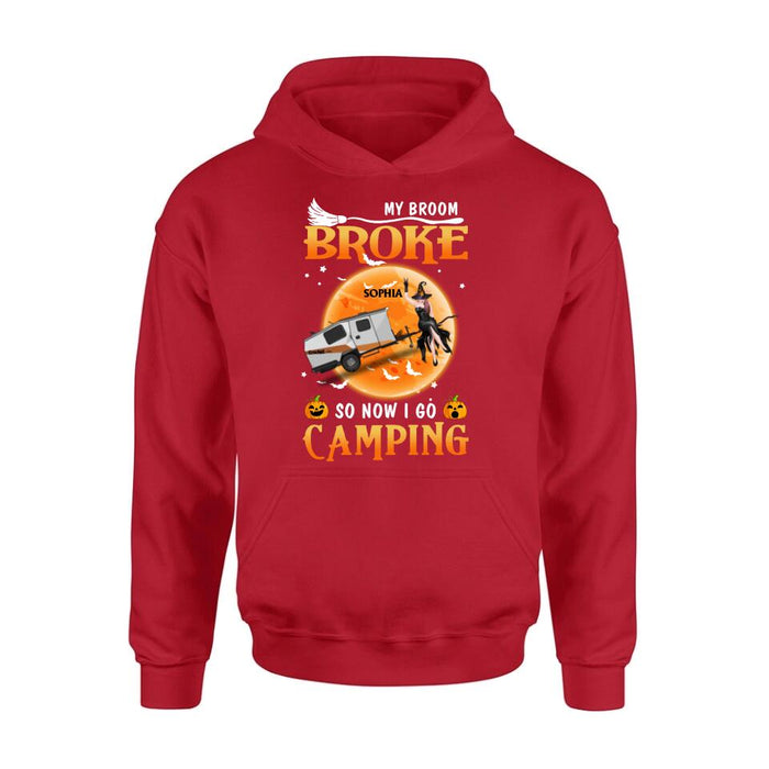 Custom Personalized Camping Witch T-Shirt/Hoodie/Long Sleeve/Sweatshirt - Gift Idea For Halloween/ Birthday - My broom broke so now I go camping