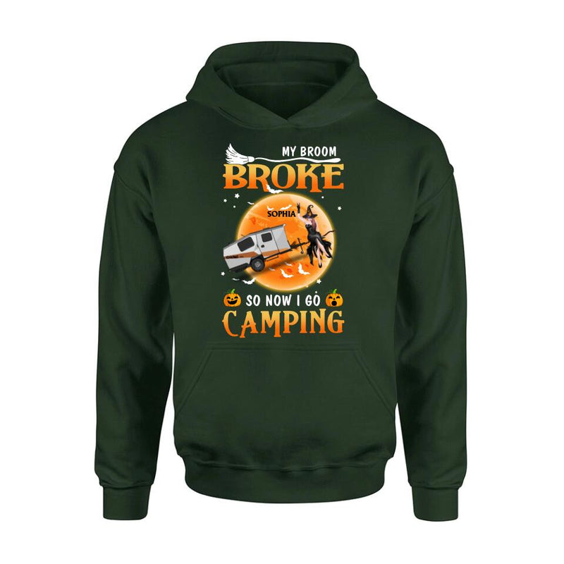 Personalized Camping Witch T-Shirt/Hoodie/Long Sleeve/Sweatshirt - Gift Idea For Halloween/Birthday - My broom broke so now I go camping