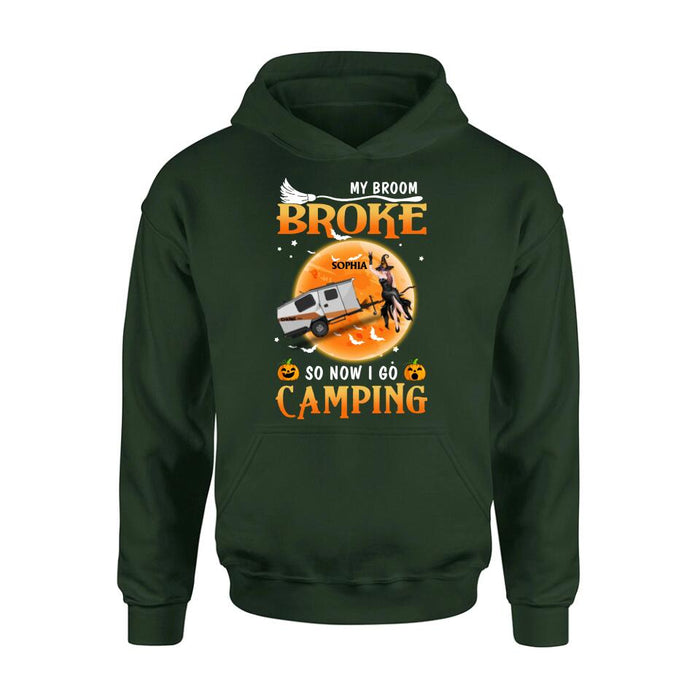 Custom Personalized Camping Witch T-Shirt/Hoodie/Long Sleeve/Sweatshirt - Gift Idea For Halloween/ Birthday - My broom broke so now I go camping