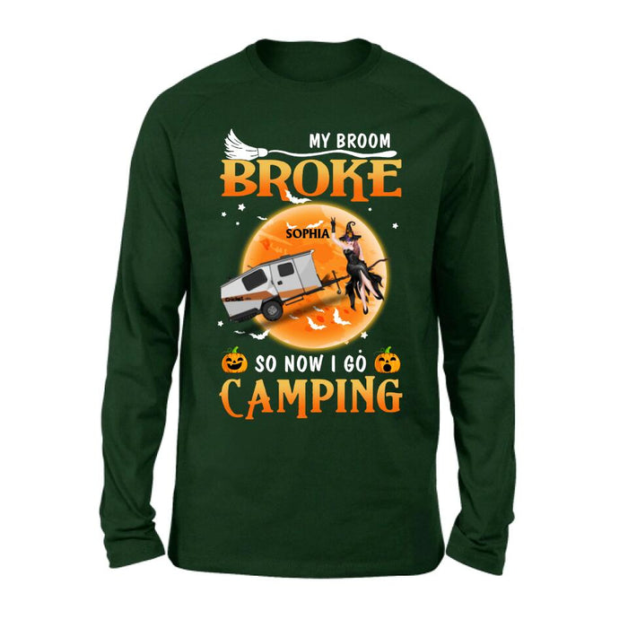 Custom Personalized Camping Witch T-Shirt/Hoodie/Long Sleeve/Sweatshirt - Gift Idea For Halloween/ Birthday - My broom broke so now I go camping