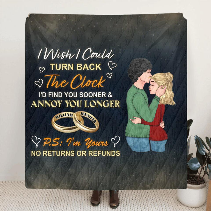 Custom Personalized Couple Single Layer Fleece/ Quilt Blanket - Gift Idea For Couple - Mother's Day Gift For Wife From Husband - I Wish I Could Turn Back The Clock