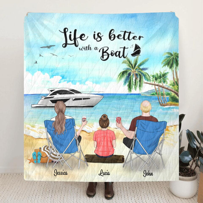 Personalized Boating Quilt Blanket Gift Idea For The Whole Family, Father's Day Gift, Mother's Day Gift - Parents With Upto 3 Kids & 2 Pets - B68Y61