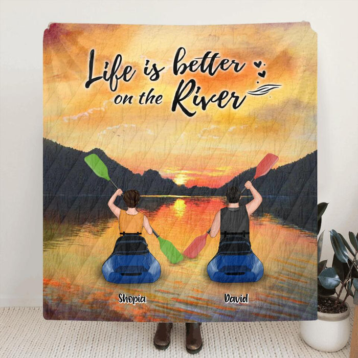 Custom Personalized Kayak Couple Quilt/Fleece Blanket - Gift For Couple, Best Gift for Kayak lovers