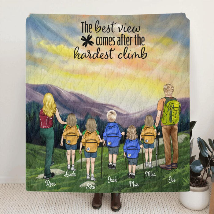 Custom Personalized Hiking Quilt/Fleece Blanket, Gift Idea for the whole family, Hiking Lovers - Parents & 5 Kids