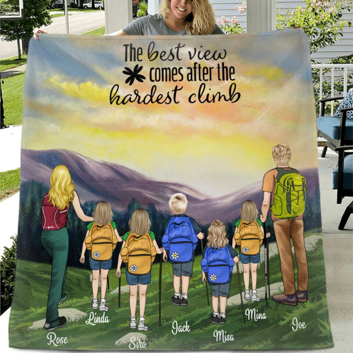 Custom Personalized Hiking Quilt/Fleece Blanket, Gift Idea for the whole family, Hiking Lovers - Parents & 5 Kids