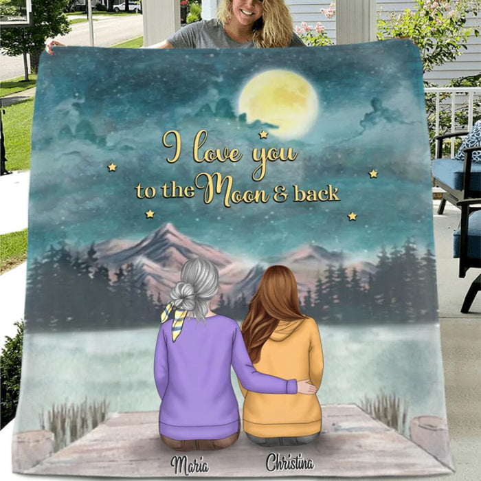 Custom Personalized Mom & Up to 2 Daughters Quilt/Fleece Blanket - Best mother’s day gift ideas - I love you to the moon and back