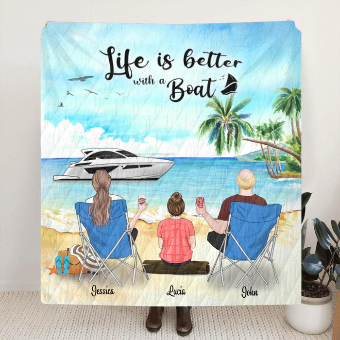 Custom Personalized Boating Fleece/Quilt Blanket - Best Gift For Family, Family With Upto 3 Kids and 2 Pets- Life Is Better With A Boat - B68Y61
