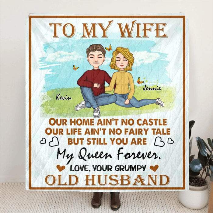 Personalized Couple Single Layer Fleece/ Quilt Blanket - Gift Idea From Husband To Wife - To My Wife, You Are My Queen Forever