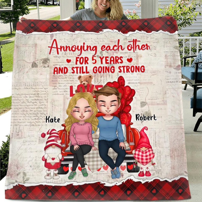 Personalized Couple Truck Pillow Cover/Quilt/Fleece Throw Blanket - Gift For Couple - Mother's Day Gift For Wife From Husband - Annoying Each Other For 5 Years And Still Going Strong