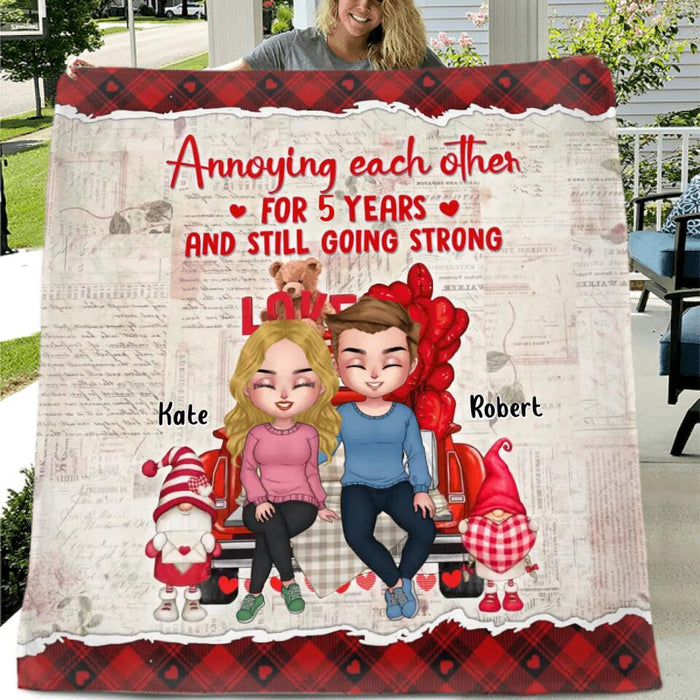 Custom Personalized Couple Truck Pillow Cover/ Single Layer Fleece/Quilt Blanket - Gift For Couple - Mother's Day Gift For Wife From Husband - Annoying Each Other For 5 Years And Still Going Strong