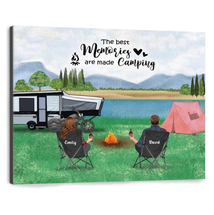 Personalized Camping Canvas - Couple with up to 5 Pets - Gift For Couple, Camping Lovers - The best memories are made camping