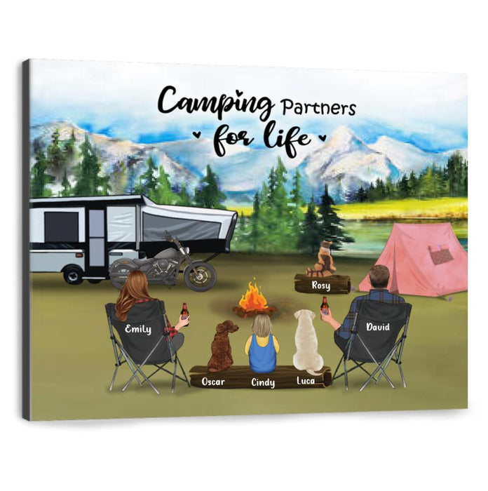 Personalized Camping Canvas - Parents with Toddler and 3 Pets - Gift For The Whole Family, Camping Lovers - Camping Partners For Life