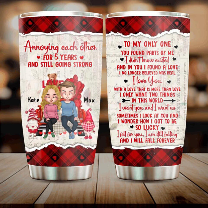 Custom Personalized Couple Truck Tumbler - Gift For Couple - Mother's Day Gift For Wife From Husband - Annoying Each Other For 5 Years And Still Going Strong