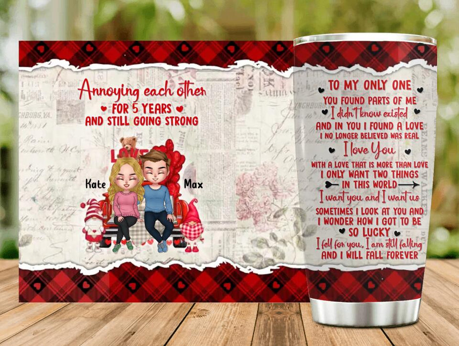 Custom Personalized Couple Truck Tumbler - Gift For Couple - Mother's Day Gift For Wife From Husband - Annoying Each Other For 5 Years And Still Going Strong