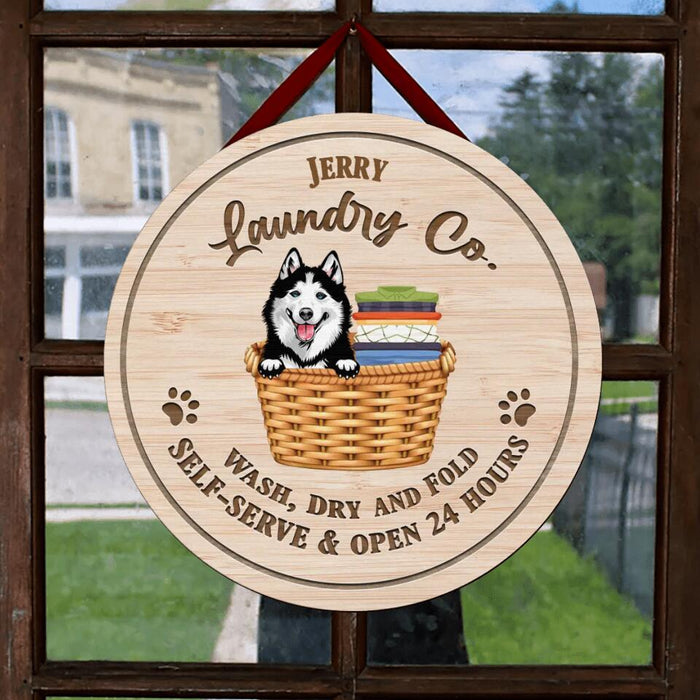 Custom Pet Circle Door Sign - Gift for Dog Lovers Cat Lovers - Laundry Co. Wash, Dry and Fold