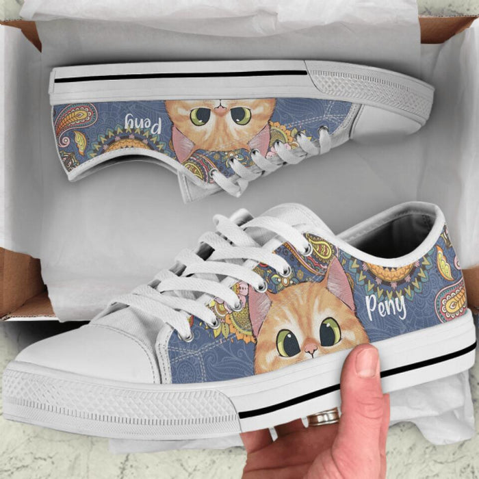 Custom Personalized Mandala Cat Low Top Sneakers - Gift For Cat Lovers