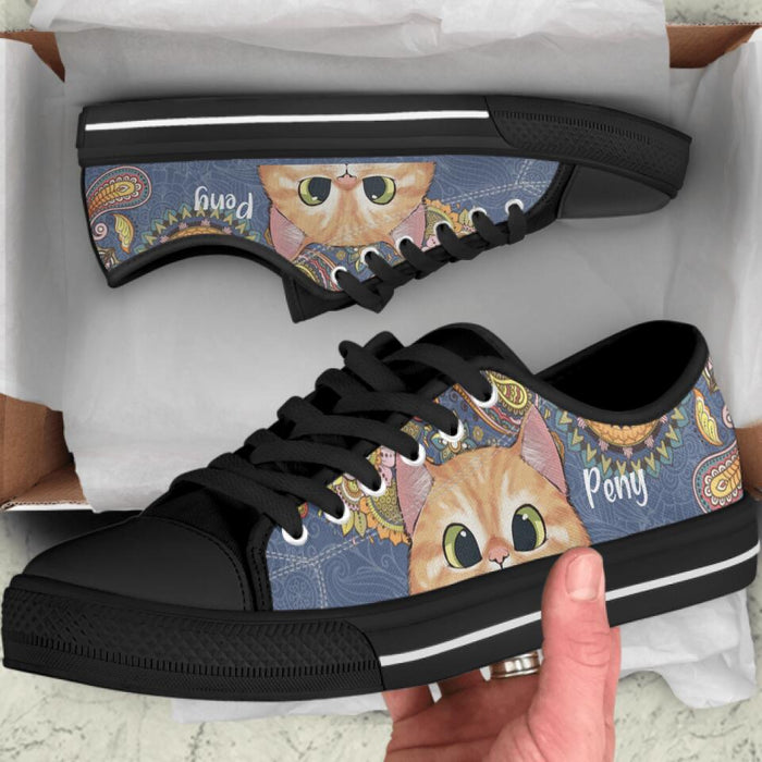 Custom Personalized Mandala Cat Low Top Sneakers - Gift For Cat Lovers