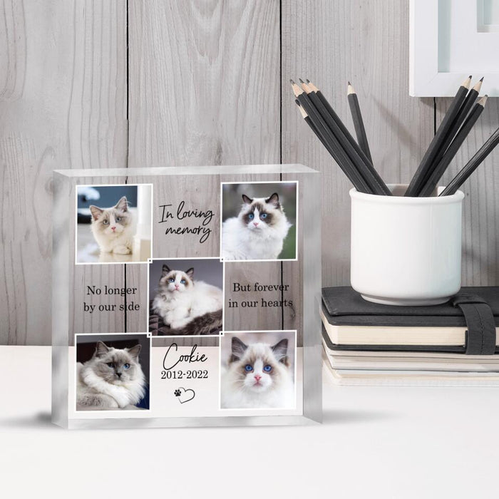 Custom Personalized Memorial Pet Photos Square Acrylic Plaque - Memorial Gift Idea For Pet Owner - No Longer By Our Side But Forever In Our Hearts