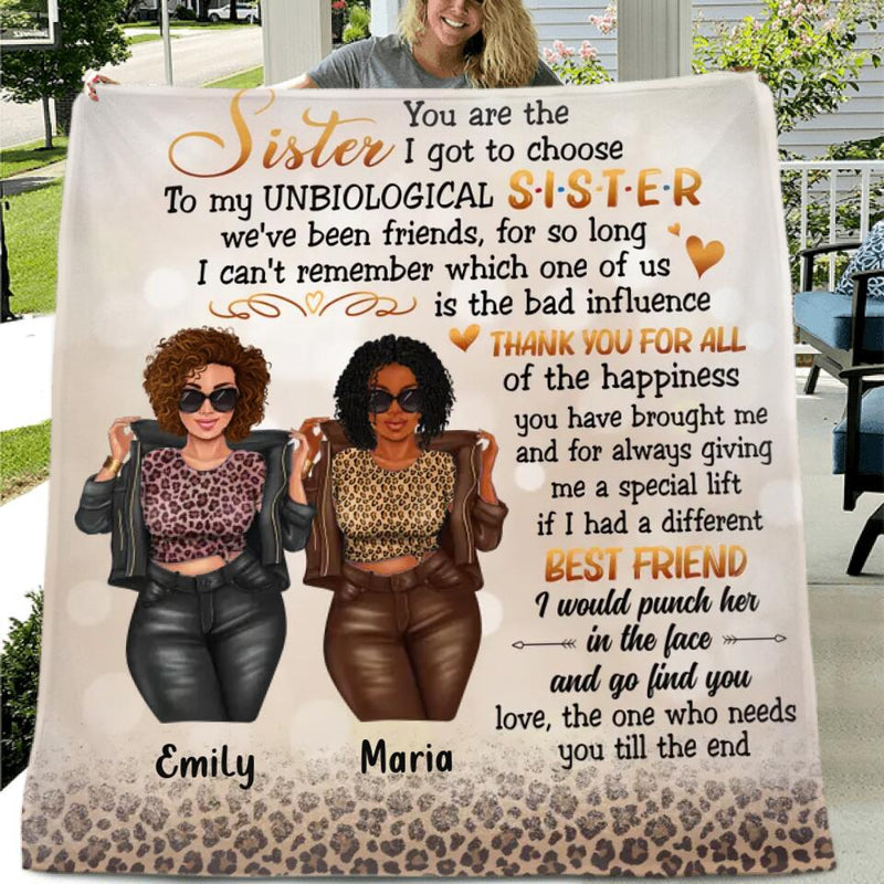 Personalized Best Friend Fleece Throw Blanket/Quilt - Gift Idea For Best Friend - You Are The Sister I Got To Choose