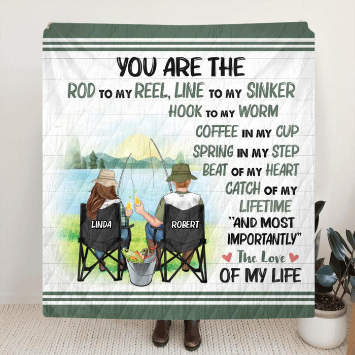 Custom Personalized Fishing Couple Quilt/Single Layer Fleece Blanket - Gift Idea For Couple/Fishing Lovers - You Are The Rod To My Reel