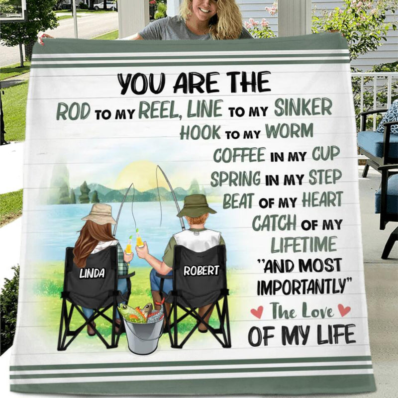 Personalized Fishing Couple Quilt/Fleece Throw Blanket - Gift Idea For Couple/Fishing Lovers - You Are The Rod To My Reel