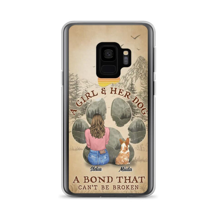 Custom Personalized Pet Mom Phone Case - Gifts For Pet Lovers With Upto 4 Pets - A Girl And Her Dog A Bond That Can't Be Broken - Case For iPhone & Samsung