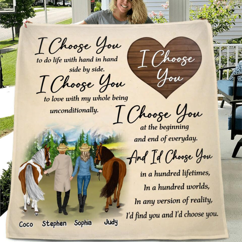 Personalized Farmer Horse Couple Quilt/Fleece Throw Blanket - Gift Idea For Couple/Husband And Wife/Mother's Day Gift From Husband - I Choose You